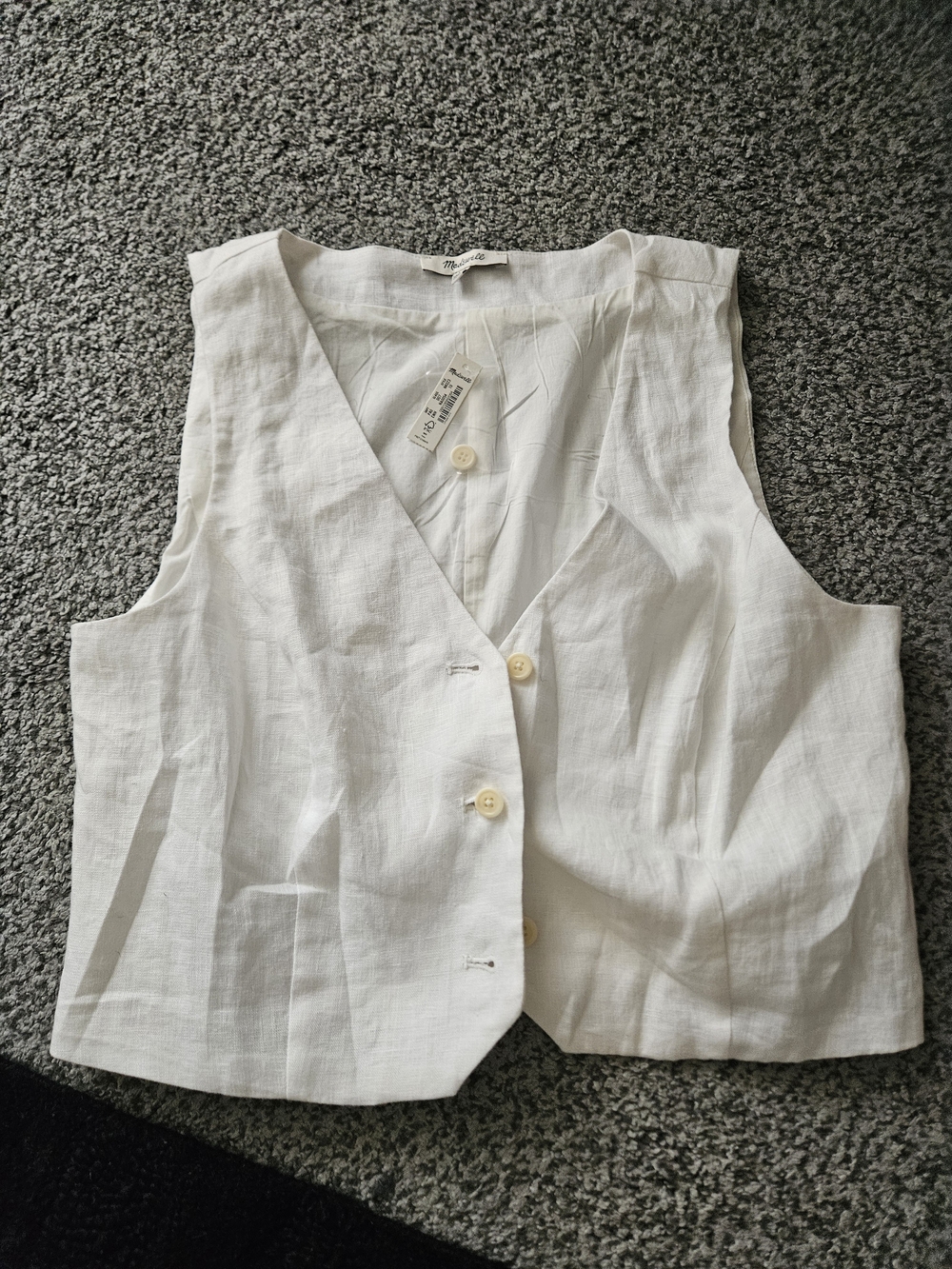 Madewell White Linen Button-Front Vest
